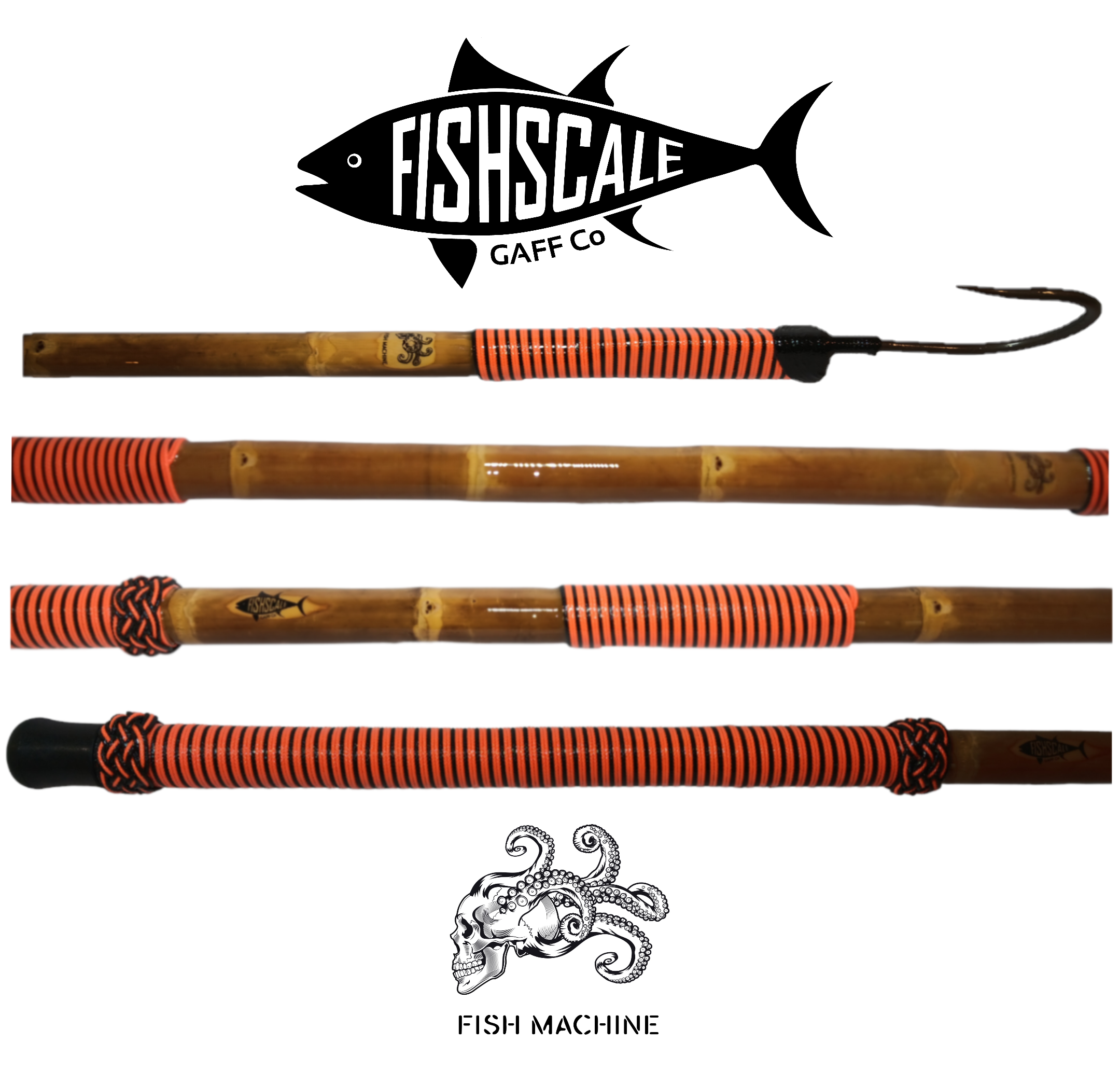FISH MACHINE Calcutta Bamboo Fishing Gaff In ORANGE BLACK With Rust fish-machine-calcutta-bamboo-fishing-gaff-in-orange-black-with-rust