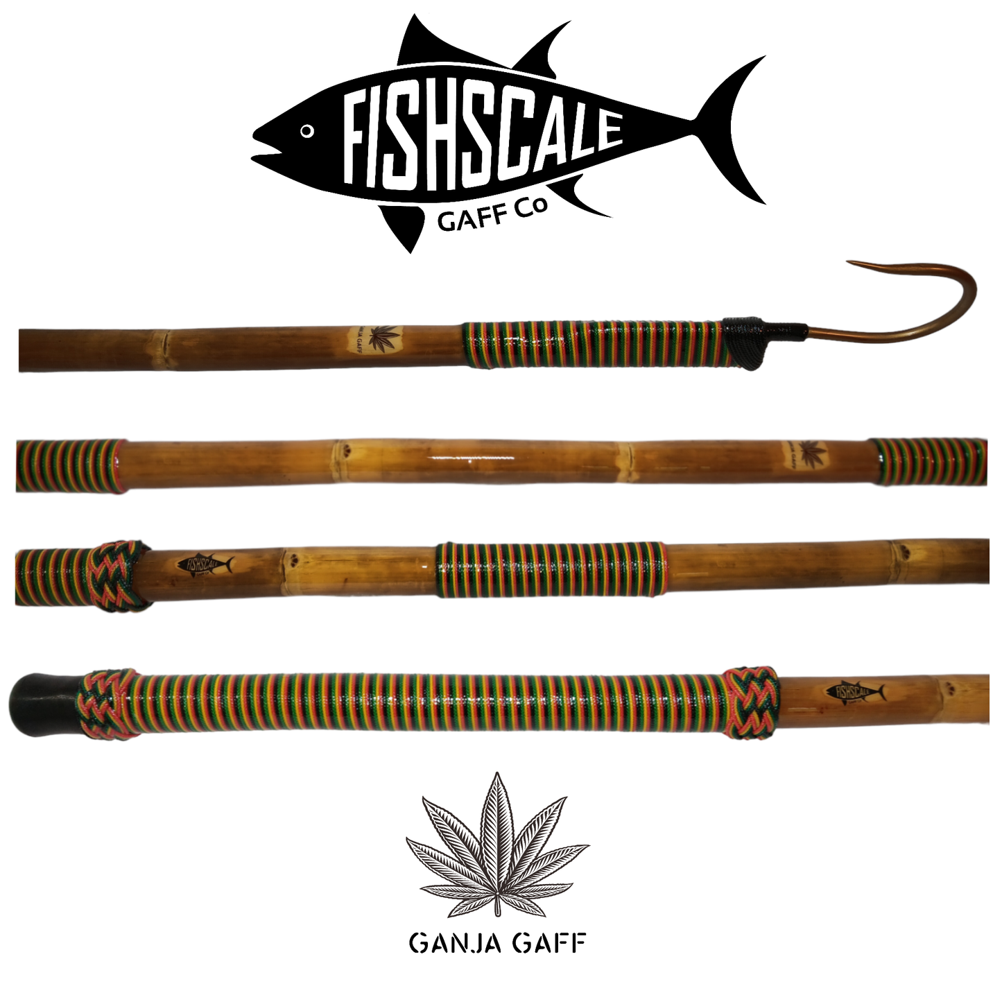 GANJA GAFF x Red/Gold/Green/Black Rasta Colors with Corrosion-Resistant Dull Brass Finished Hook